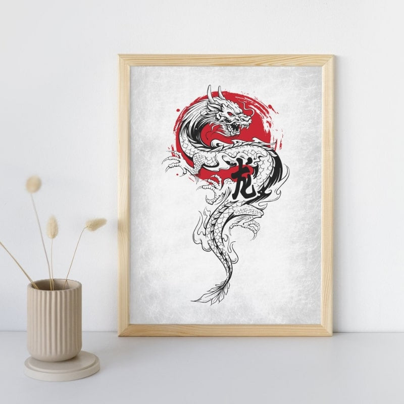 Affiche Japonaise Dragon & Soleil - A3