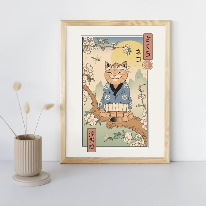 Affiche Japonaise Ukiyo-e Neko Sakura - A3