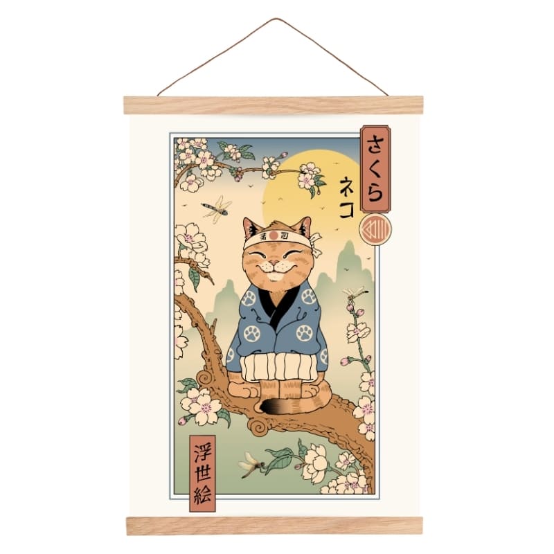 Affiche Japonaise Ukiyo-e Neko Sakura - A3