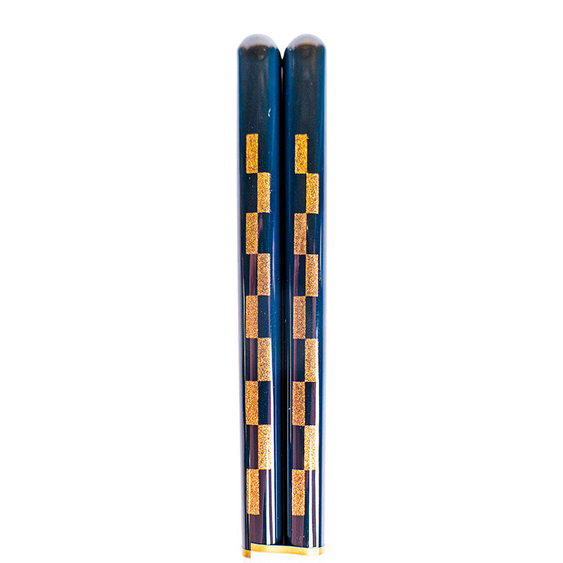 Baguettes Japonaises Bleu Nuit Ichimatsu Doré