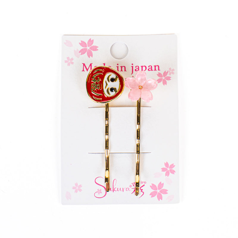 Barrettes Pour Cheveux Japonaise Daruma & Sakura