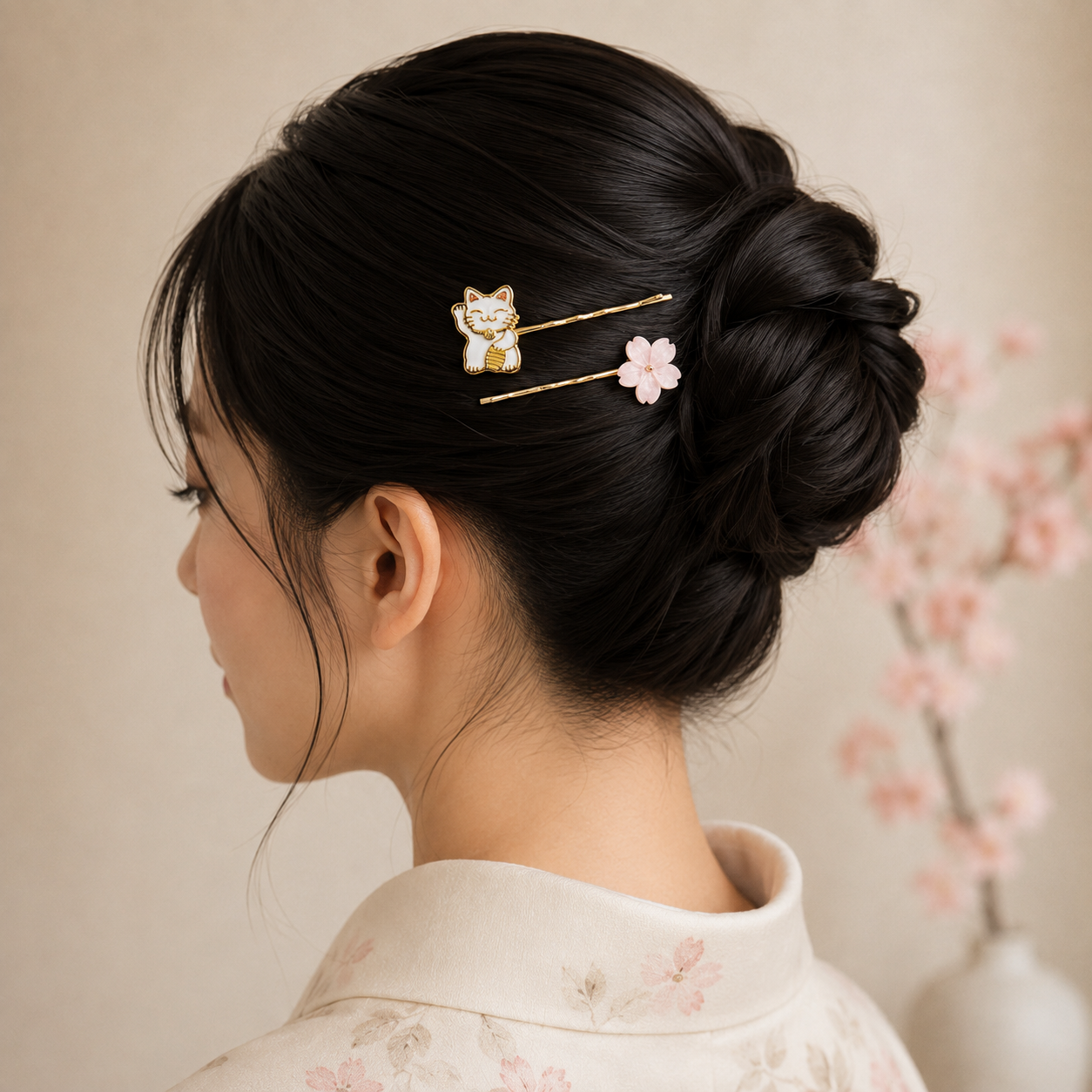 Barrettes Pour Cheveux Japonaise Maneki-Neko & Sakura