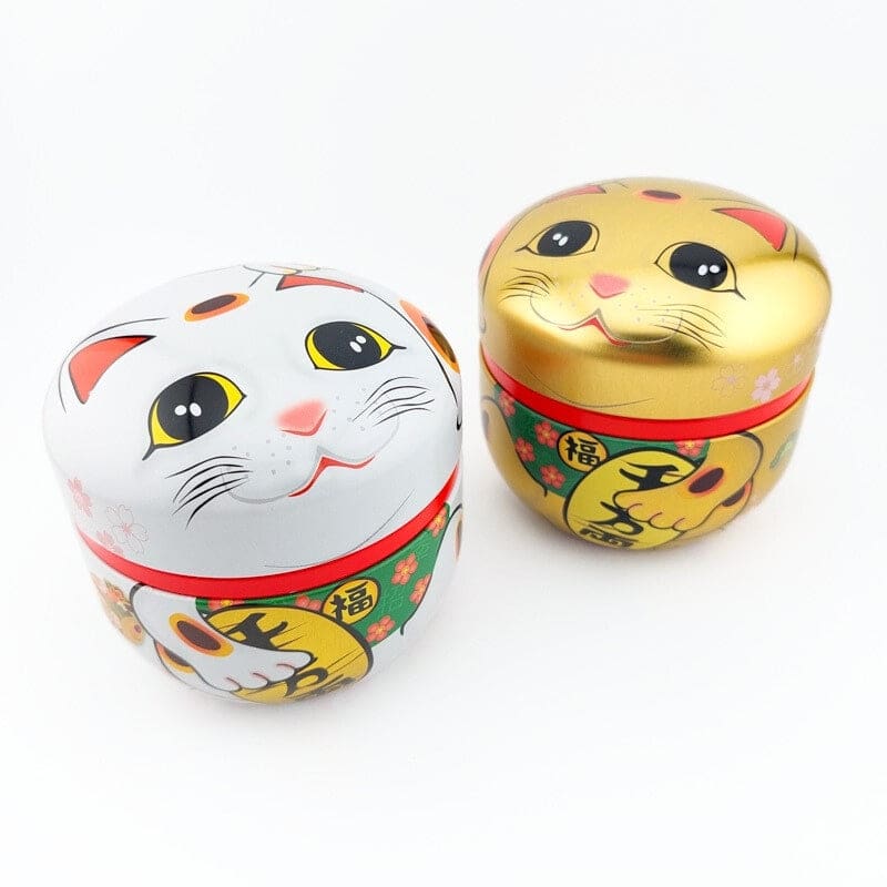 Boîte à Thé Métal Maneki Neko Blanc