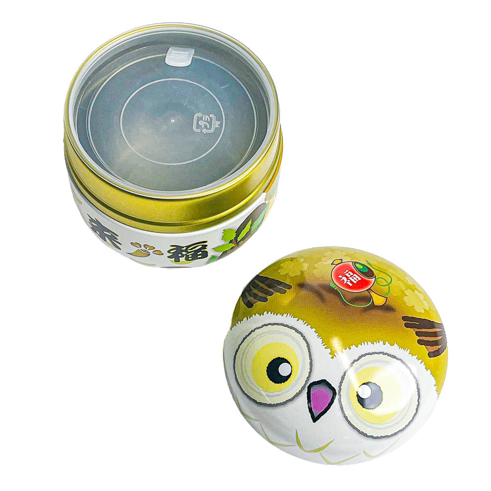 Boîte à Thé Ronde Métal Chouette Fukurou