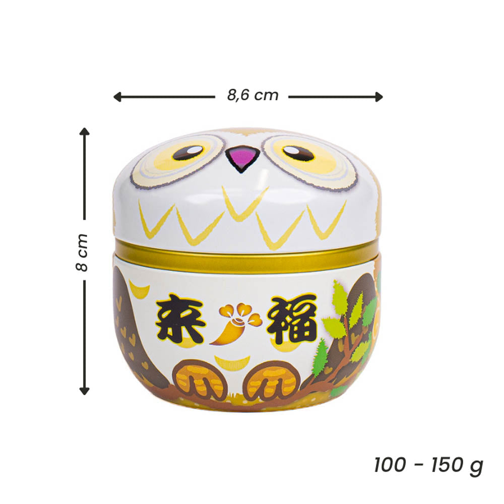 Boîte à Thé Ronde Métal Chouette Fukurou