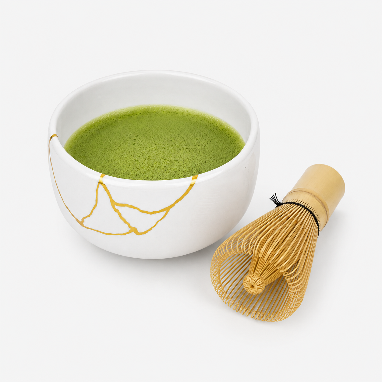 Bol à Matcha Japonais Blanc Kintsugi