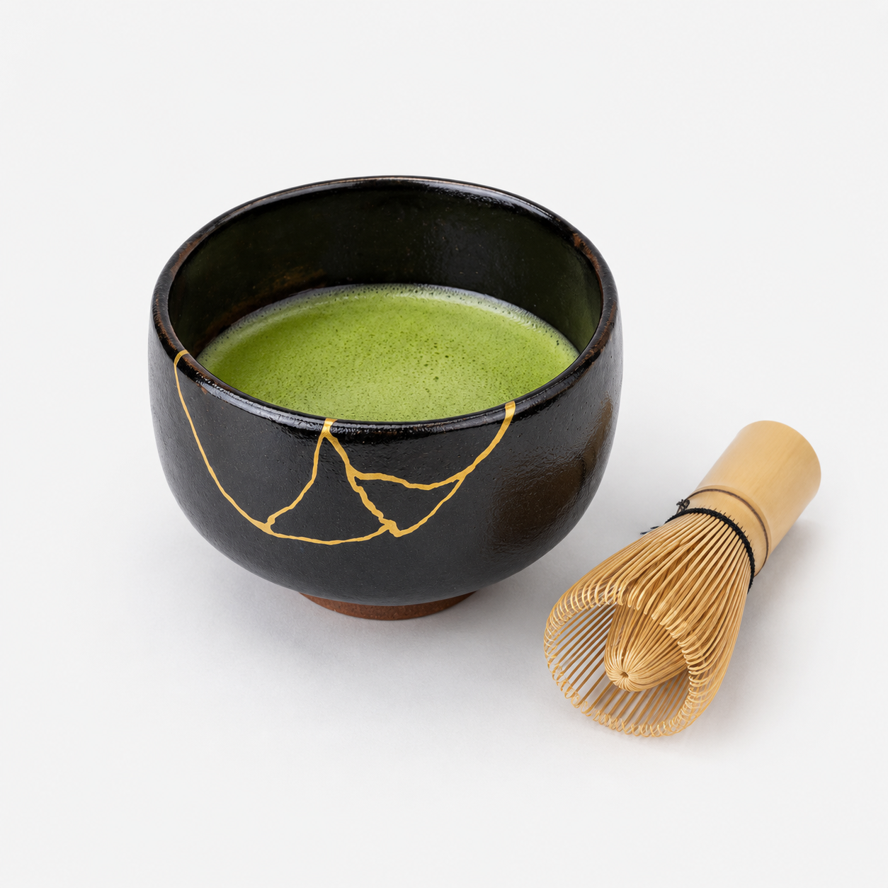 Bol à Matcha Japonais Noir Kintsugi