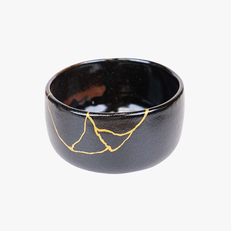 Bol à Matcha Japonais Noir Kintsugi