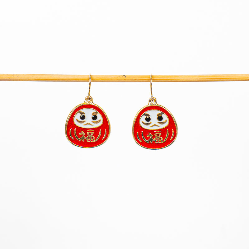Boucles d’Oreilles Japonaise Daruma Rouge & Or
