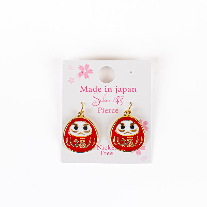 Boucles d’Oreilles Japonaise Daruma Rouge & Or