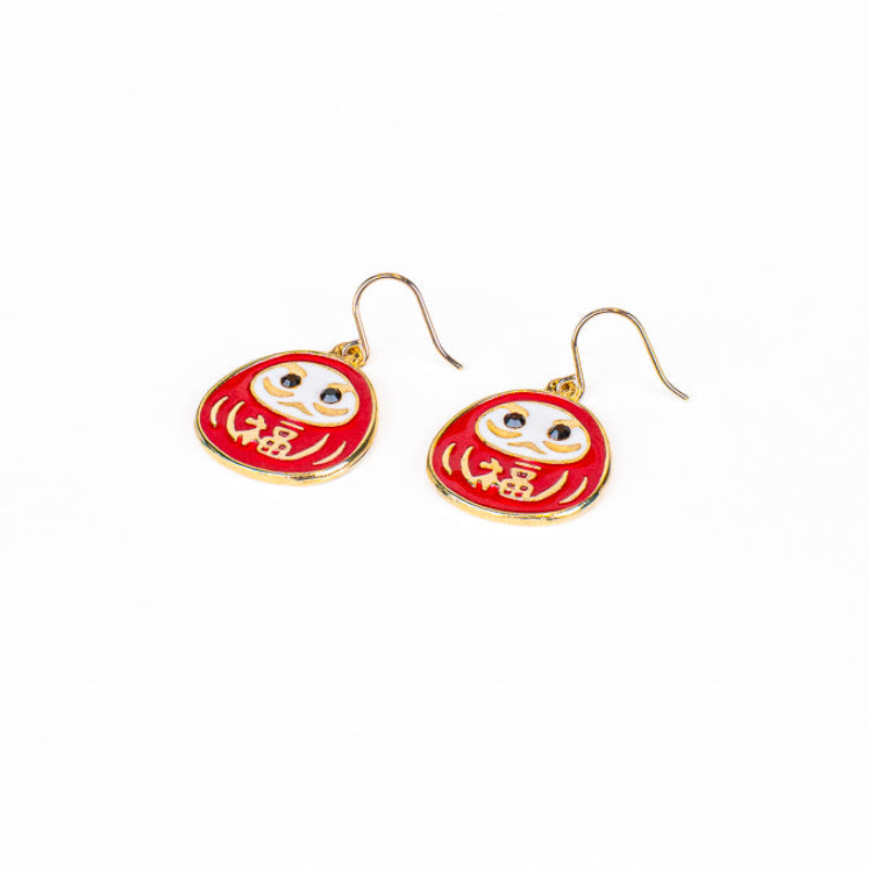 Boucles d’Oreilles Japonaise Daruma Rouge & Or