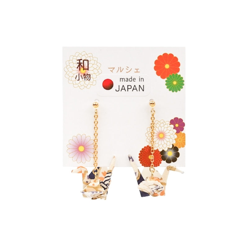 Boucles d’Oreilles Japonaises Chaînes Grues Blanches