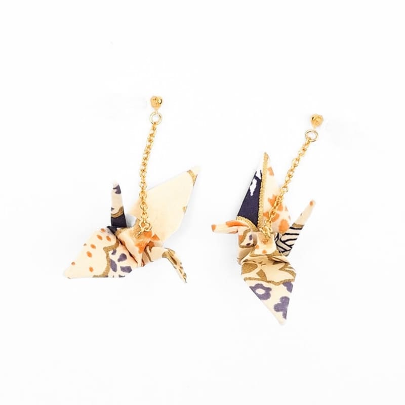 Boucles d’Oreilles Japonaises Chaînes Grues Blanches