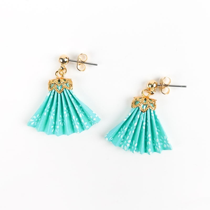 Boucles d’Oreilles Japonaises Eventail Bleu