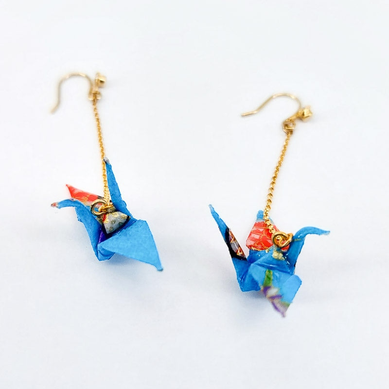 Boucles d’Oreilles Japonaises Grue Bleue