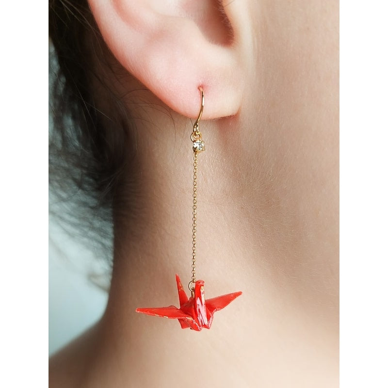 Boucles d’Oreilles Japonaises Grue Rouge