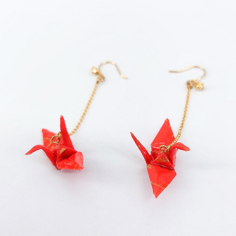 Boucles d’Oreilles Japonaises Grue Rouge