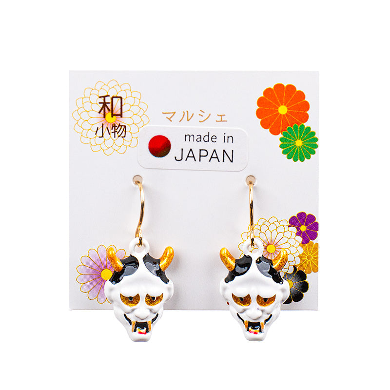 Boucles d’Oreilles Japonaises Masque Hannya Blanc