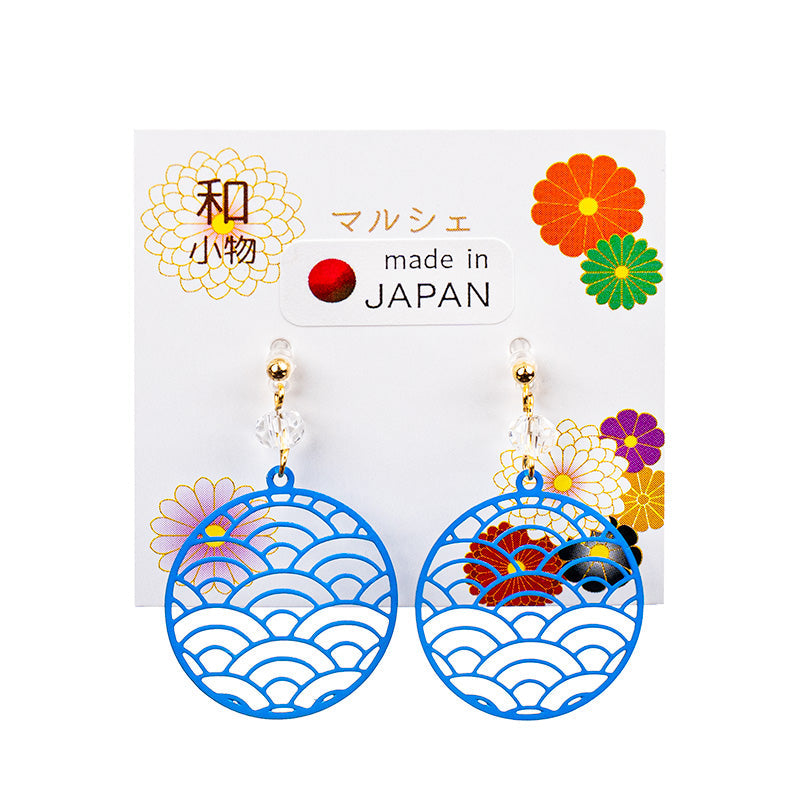Boucles d’Oreilles Japonaises Motif Seigaiha Bleu