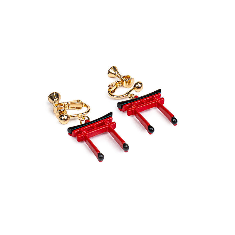 Boucles d’Oreilles Japonaises Porte Torii Rouge Pinces (oreilles non-percées)