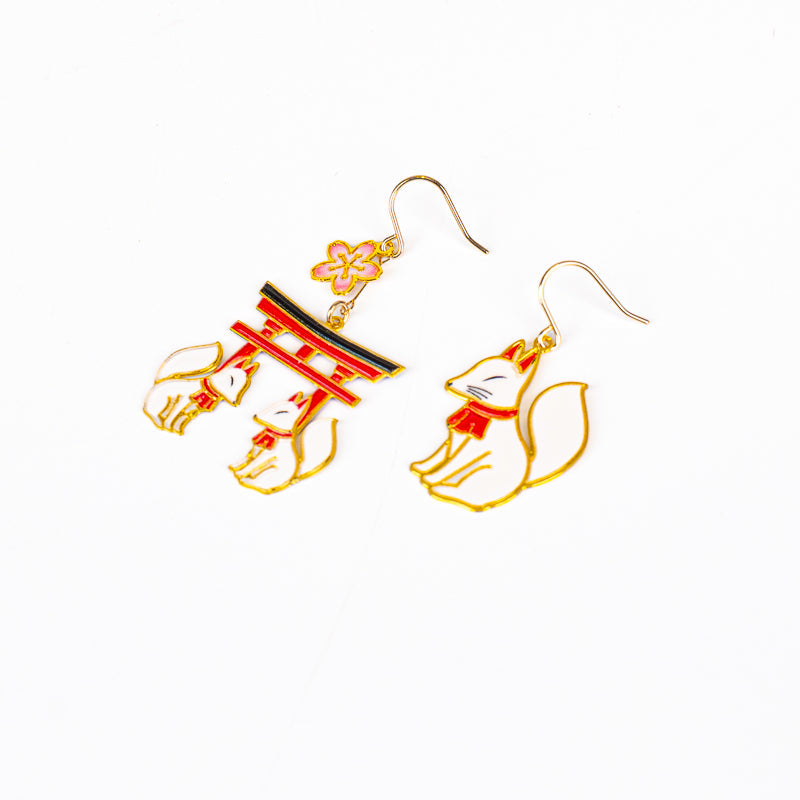 Boucles d’Oreilles Japonaises Torii et Kitsune