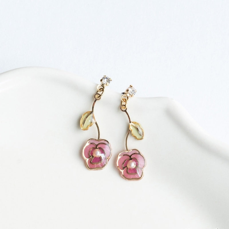 Boucles d’Oreilles Pendantes Pensée - Rose