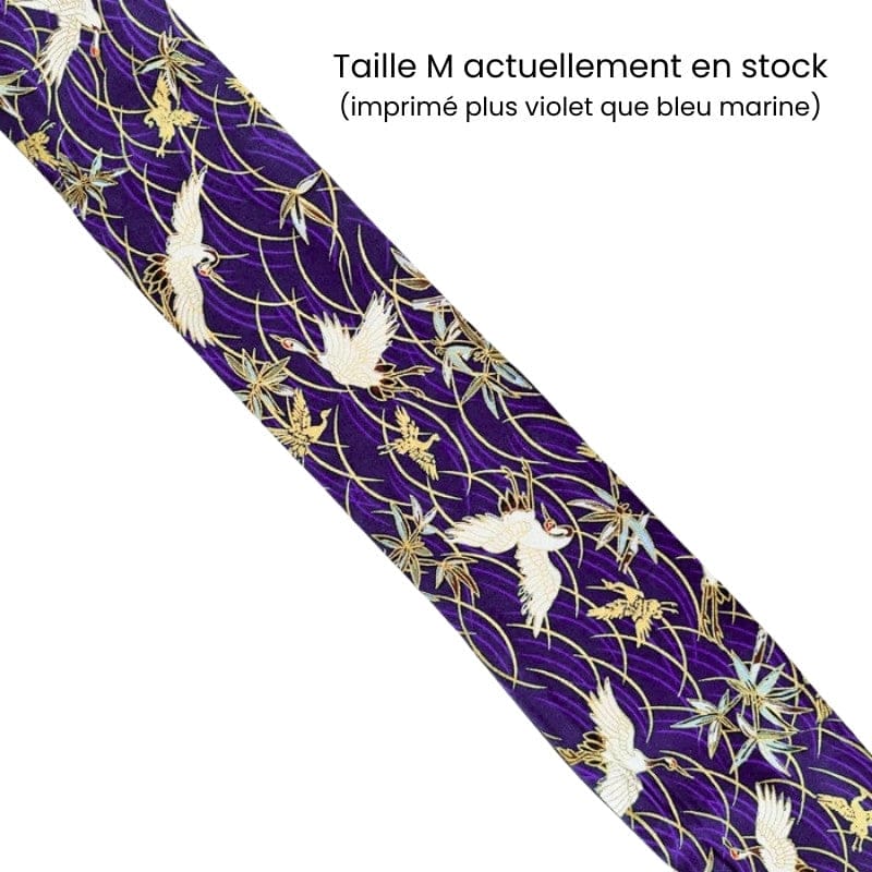 Ceinture Obi Bleu Marine Motif Tsuru - M