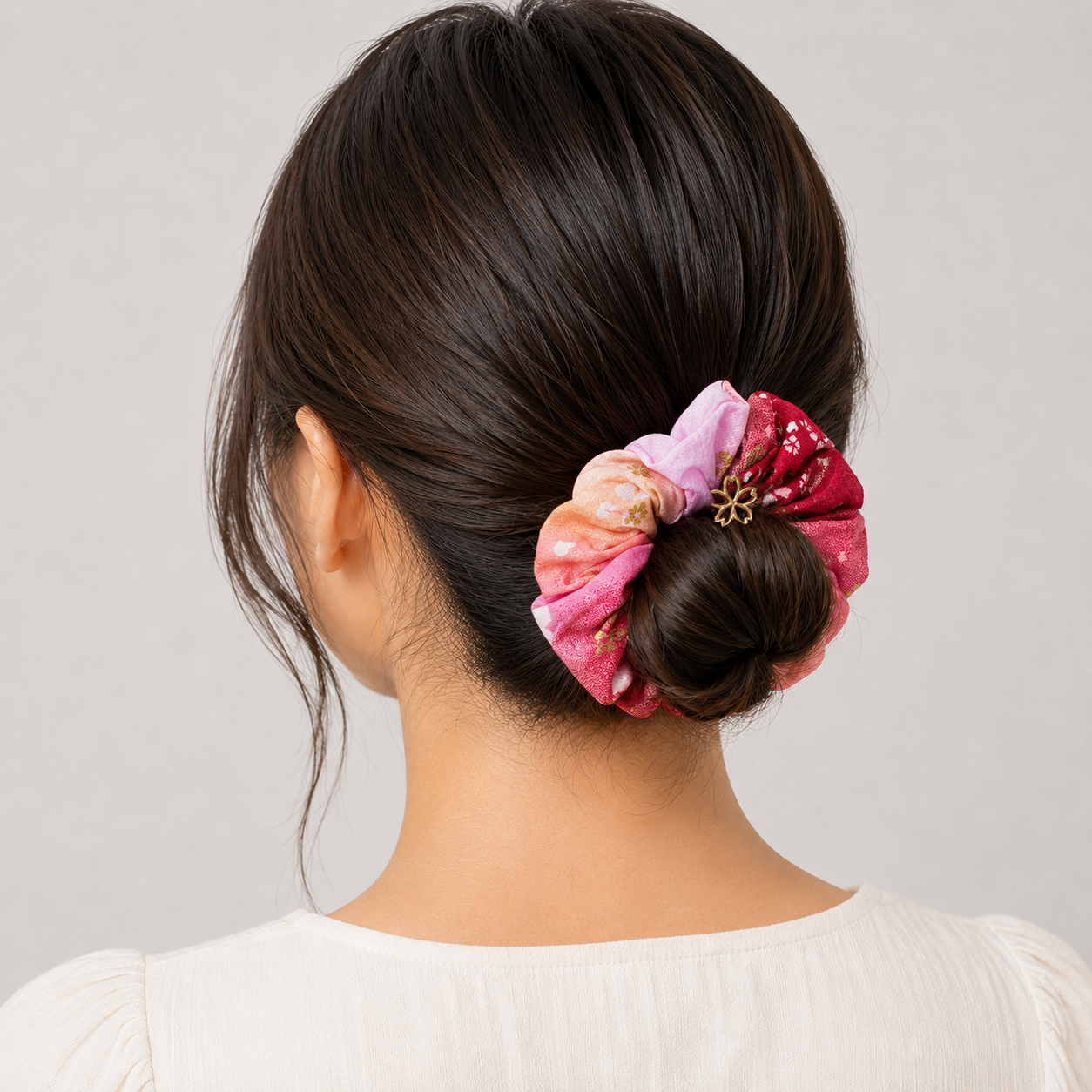 Chouchou Scrunchie Tissu Japonais Rose