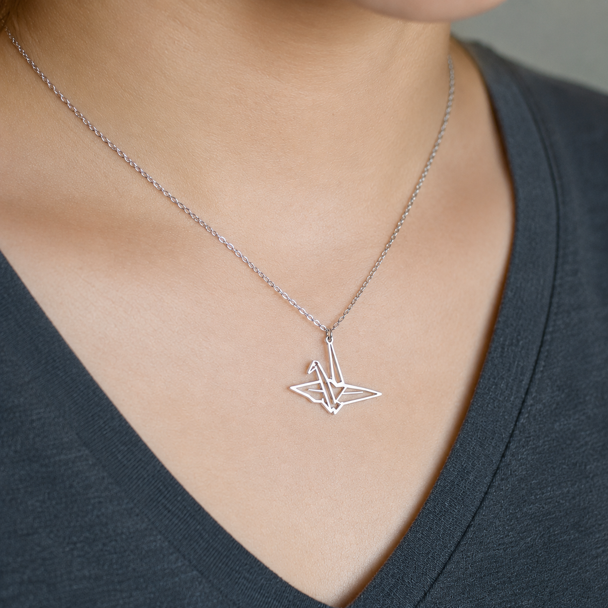 Collier Japonais Grue Argentée