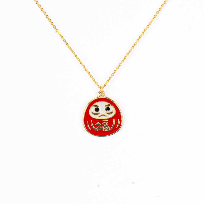 Collier Japonais Pendentif Daruma Rouge & Or