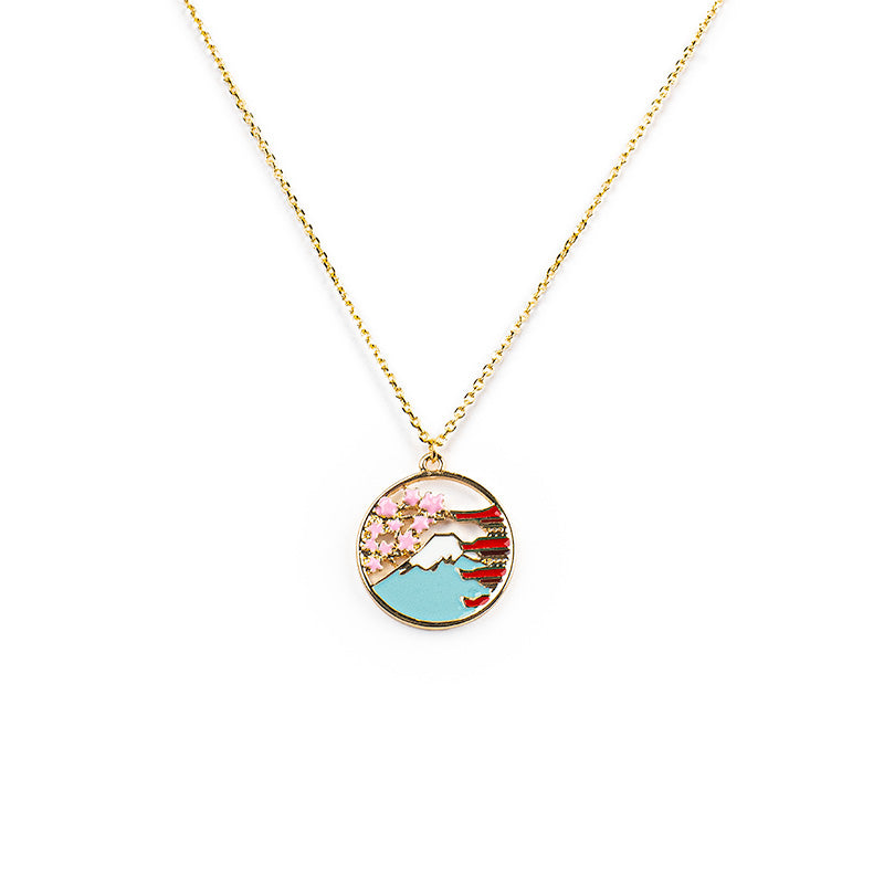 Collier Japonais Pendentif Pagode & Fuji