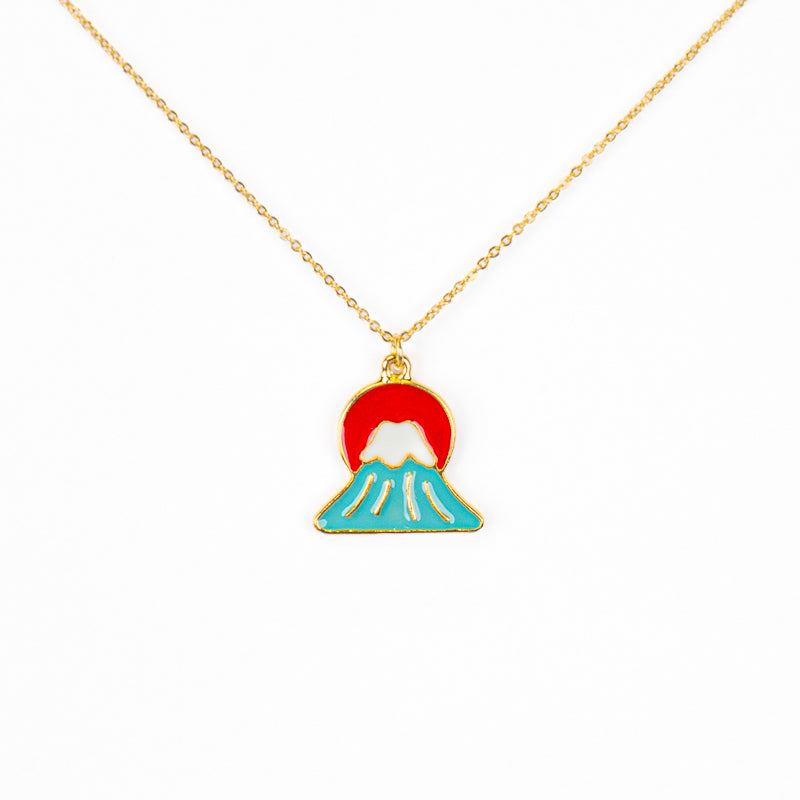 Collier Japonais Pendentif Soleil et Mont Fuji