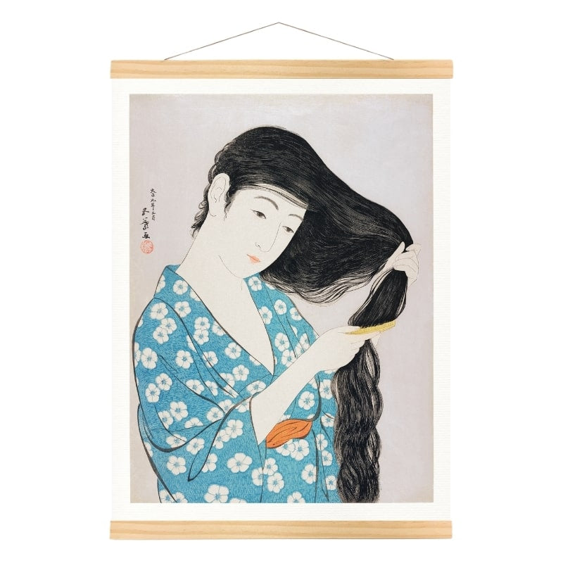 Estampe Japonaise Femme avec Peigne - A3