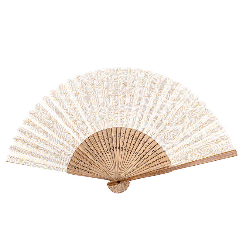 Éventail Japonais Mino Washi Blanc Vagues