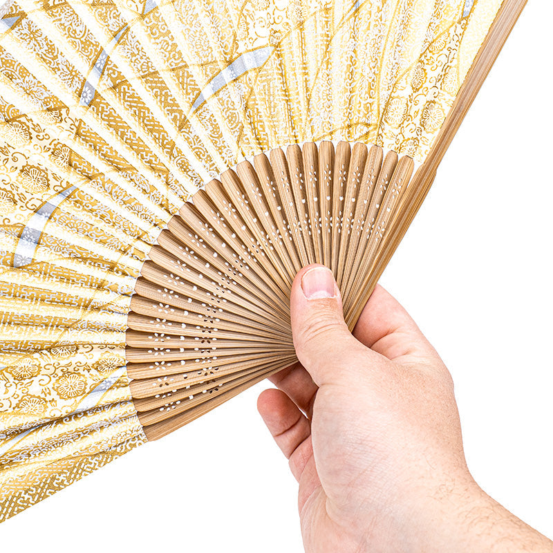 Éventail Japonais Mino Washi Doré