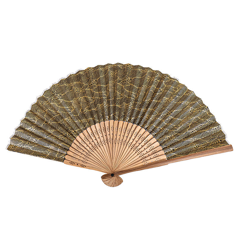 Éventail Japonais Mino Washi Noir Vagues