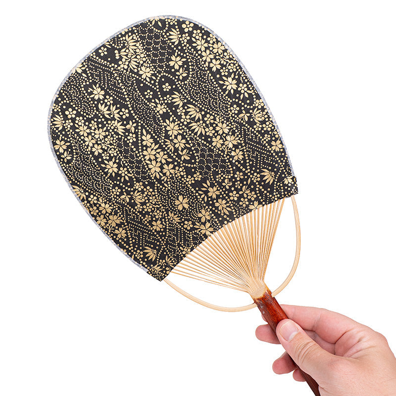 Éventail Japonais Uchiwa Washi Doré