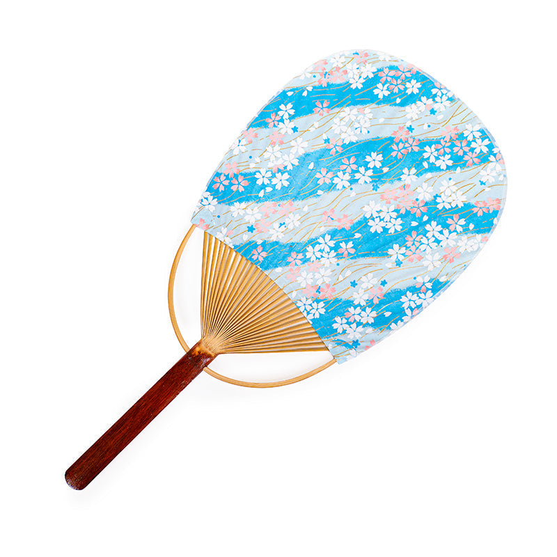 Éventail Japonais Uchiwa Washi Sakura Bleu