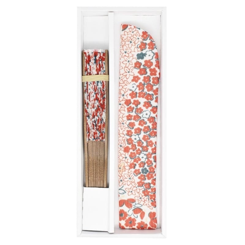 Éventails Japonais & Pochette Fleurs Rouges