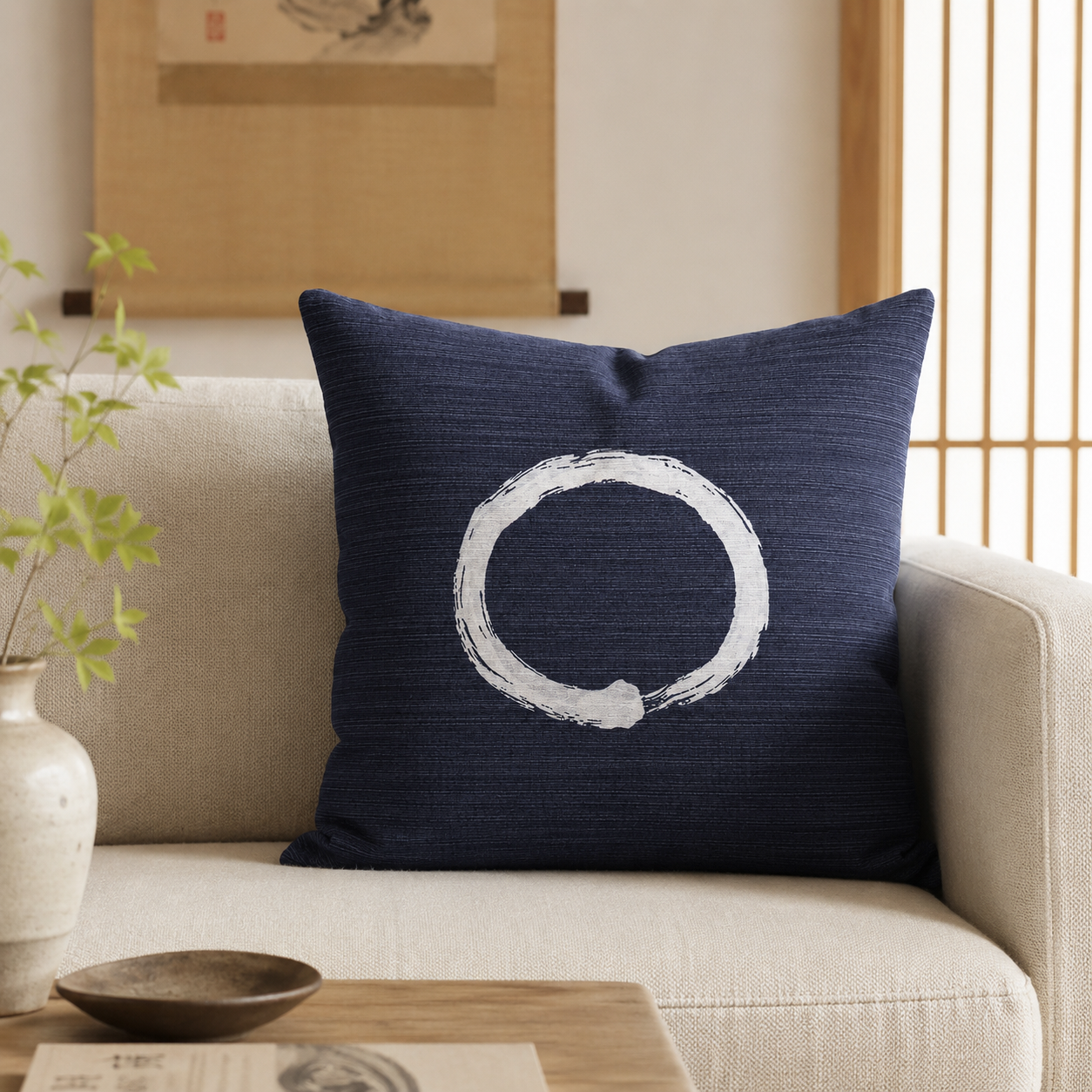 Housse de Coussin Japonais Ensō Bleue - 50x50 cm