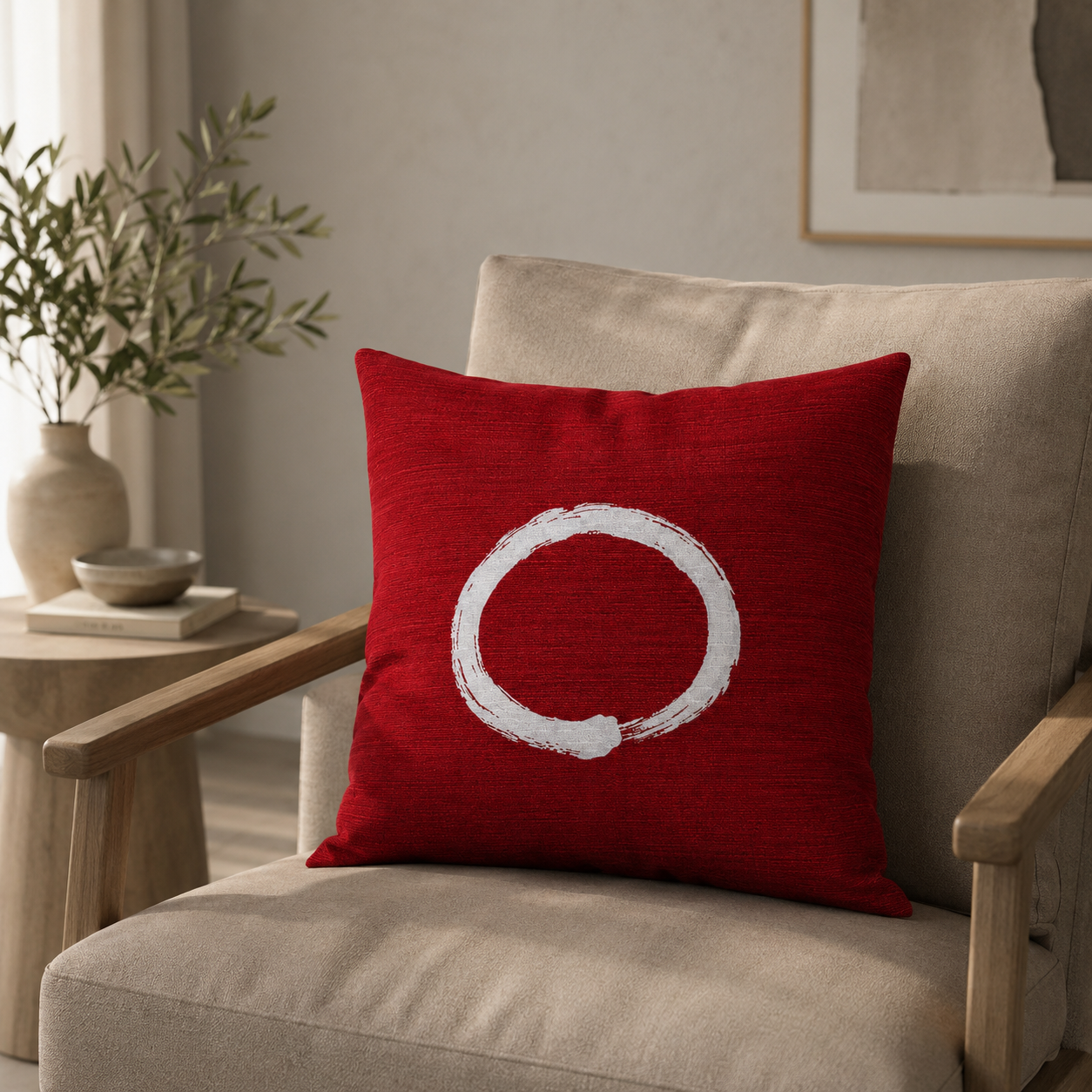 Housse de Coussin Japonais Ensō Rouge
