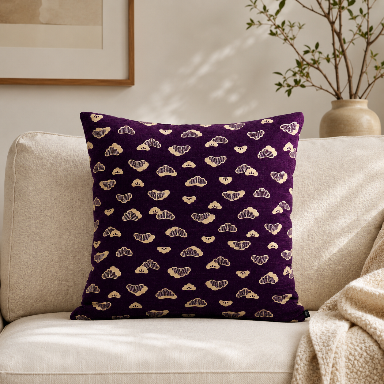 Housse de Coussin Japonais Motif Matsu Violet
