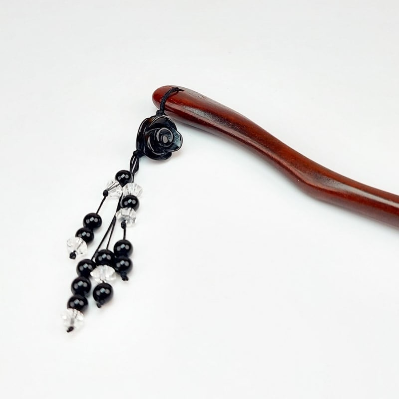 Kanzashi en Bois Fleur Noire
