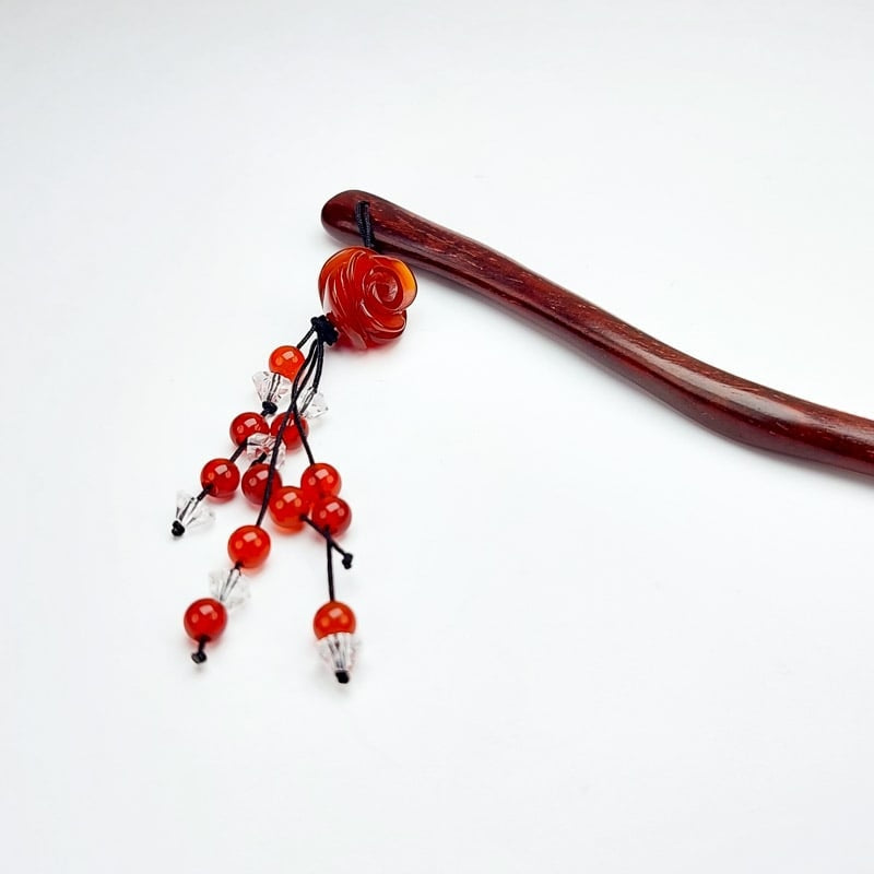 Kanzashi en Bois Fleur Rouge