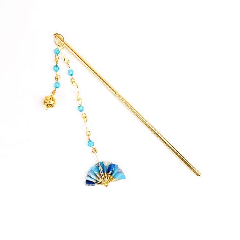 Kanzashi Japonais Eventail Bleu