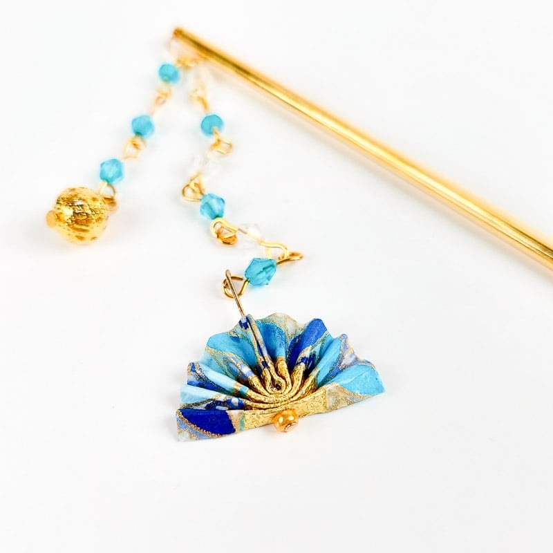 Kanzashi Japonais Eventail Bleu