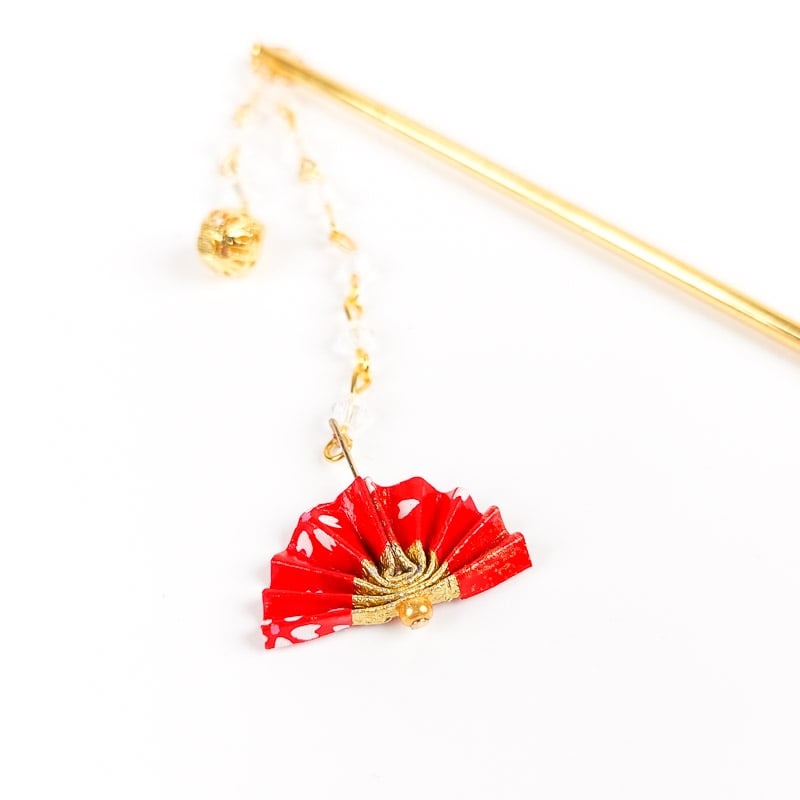 Kanzashi Japonais Eventail Rouge