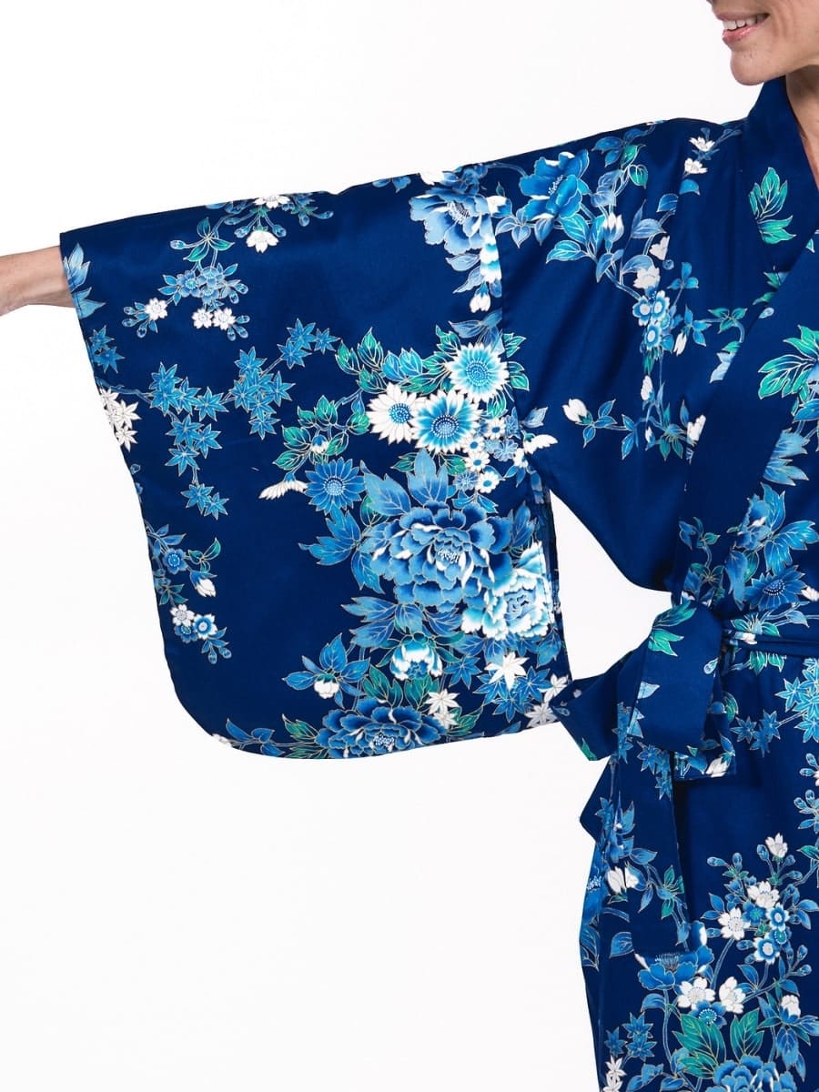 Kimono Japonais Femme Bleu Hana - Taille unique