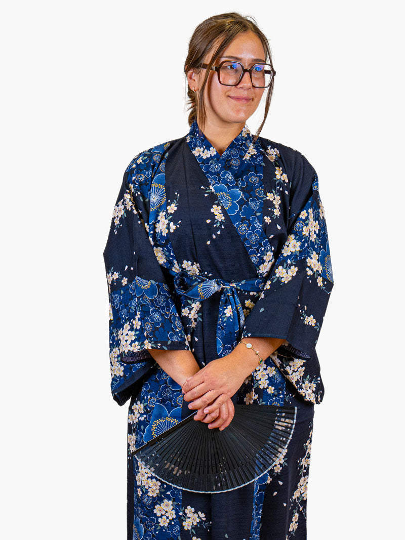 Kimono Japonais Femme Bleu Sakura