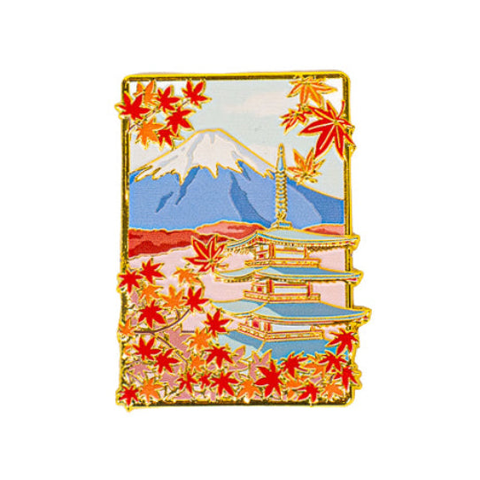 Magnet Japonais en Métal Momiji Pagode et Mont Fuji